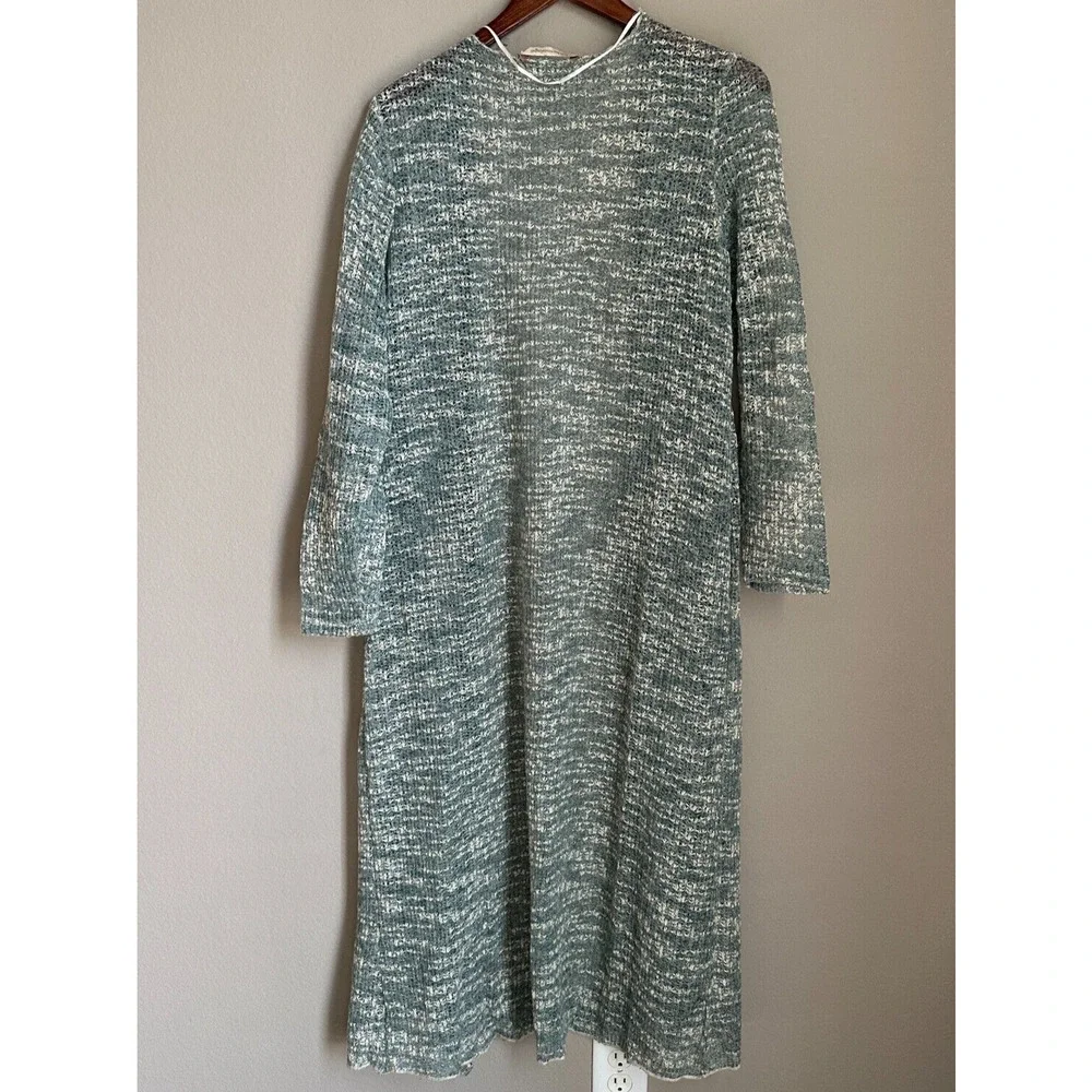 Soft Surroundings Open Front Cardigan Longline Open Knit Lightweight Metallic - Picture 6 of 11